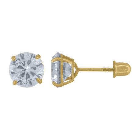 14Kt Gold 6mm Round Cz Stud Earring Screwback