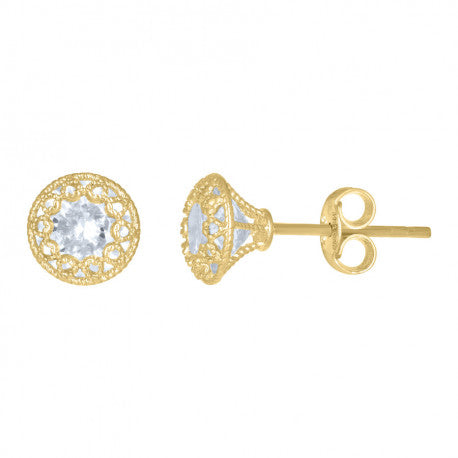 14Kt Gold 7mm Round Cz Earrings
