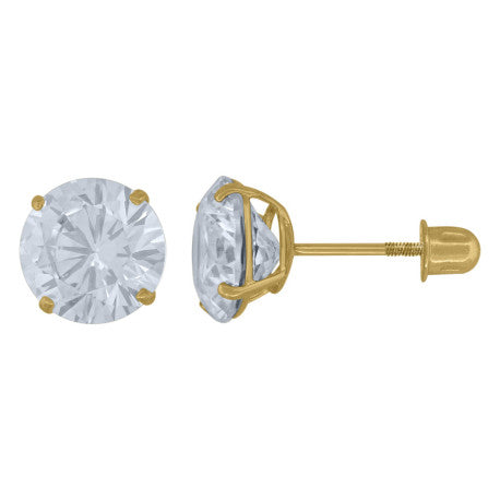 14Kt Gold 7mm Round Cz Stud Earring Screwback