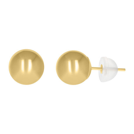 14Kt Gold 8mm Ball Stud Earrings With Silicone Backing