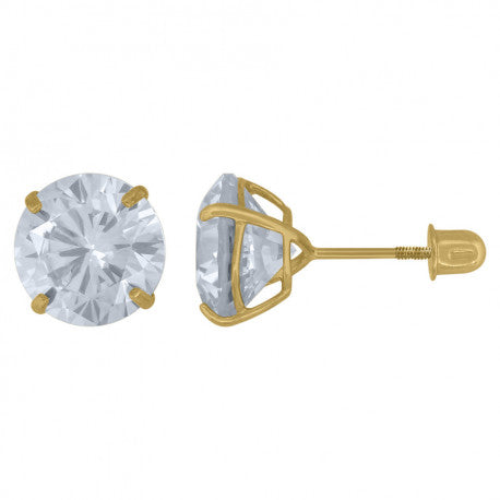 14Kt Gold 8mm Round Cz Stud Earring Screwback