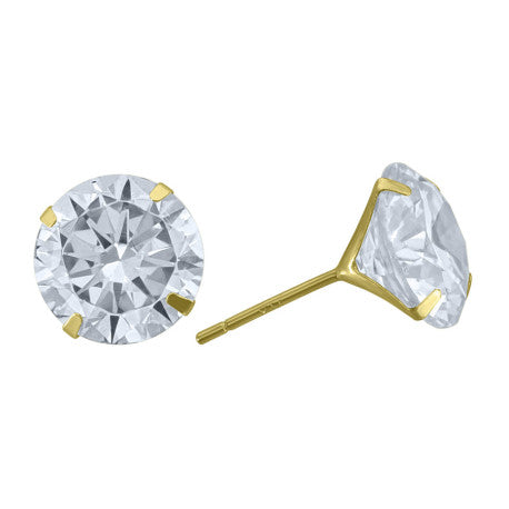 14Kt 8mm Round Cz Stud Prong Earring W/ Silicone Backing