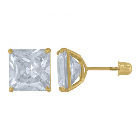 14Kt Gold 8mm Square Cz Stud Earring Screwback