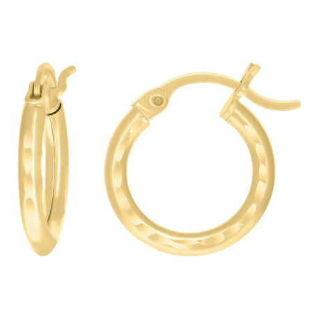 14Kt Gold D/C Hoop Earrings 2mm