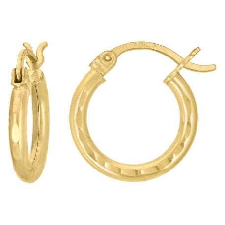 14Kt Gold D/C Hoop Earrings 2mm
