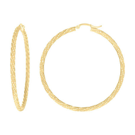 14Kt Gold Fancy Hoop Earrings 3mm
