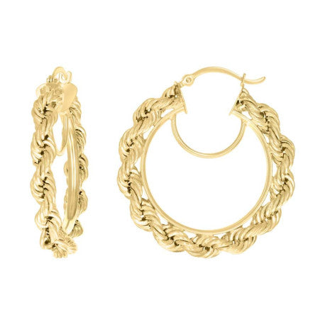 14Kt Gold Fancy Hoop Earrings 4mm