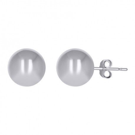 14Kt White Gold Plain Ball-Stud Earrings 10mm