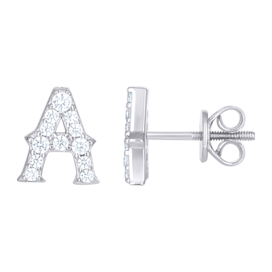 925 Sterling Silver Cz Initial "A" Earrings