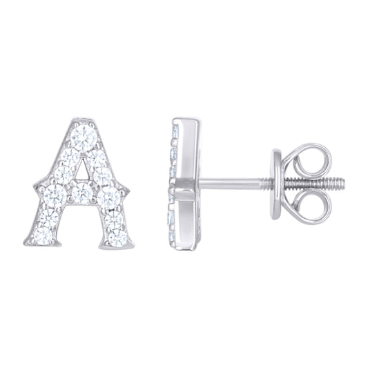 925 Sterling Silver Cz Initial "A" Earrings