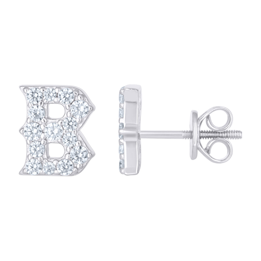 925 Sterling Silver Cz Initial "B" Earrings