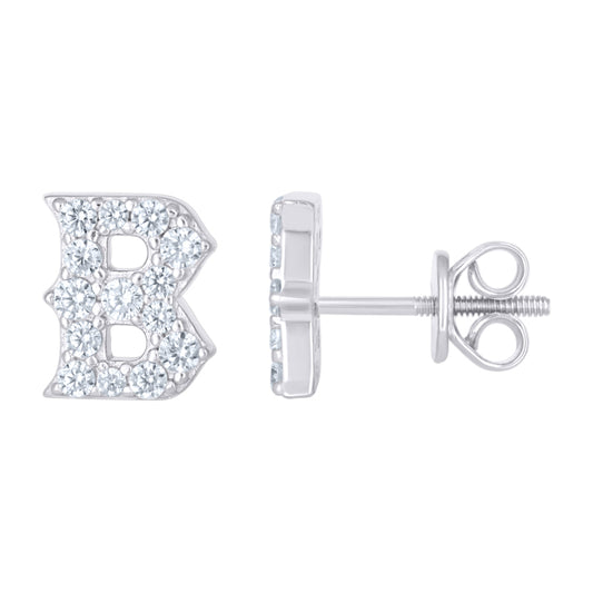 925 Sterling Silver Cz Initial "B" Earrings