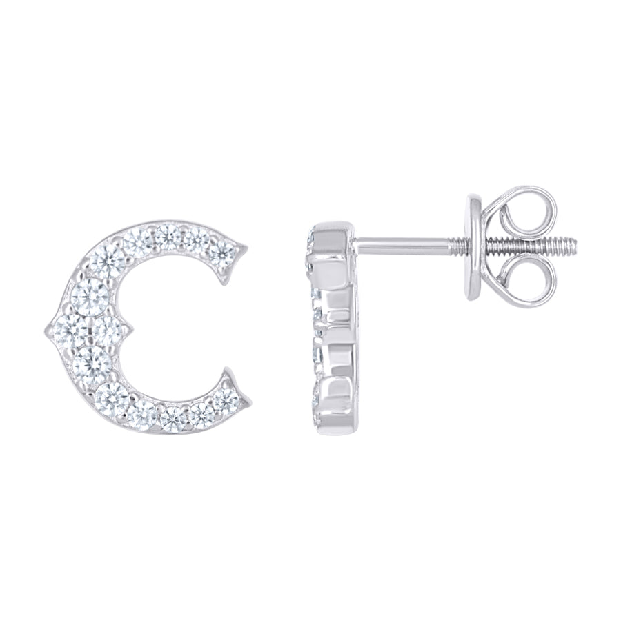 925 Sterling Silver Cz Initial "C" Earrings