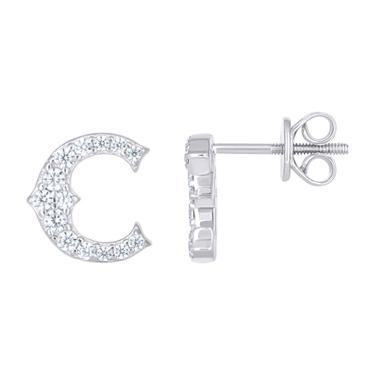 925 Sterling Silver Cz Initial "C" Earrings