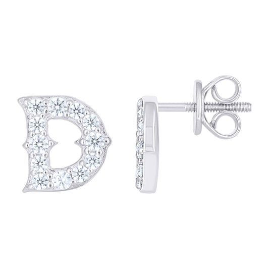 925 Sterling Silver Cz Initial "D" Earrings