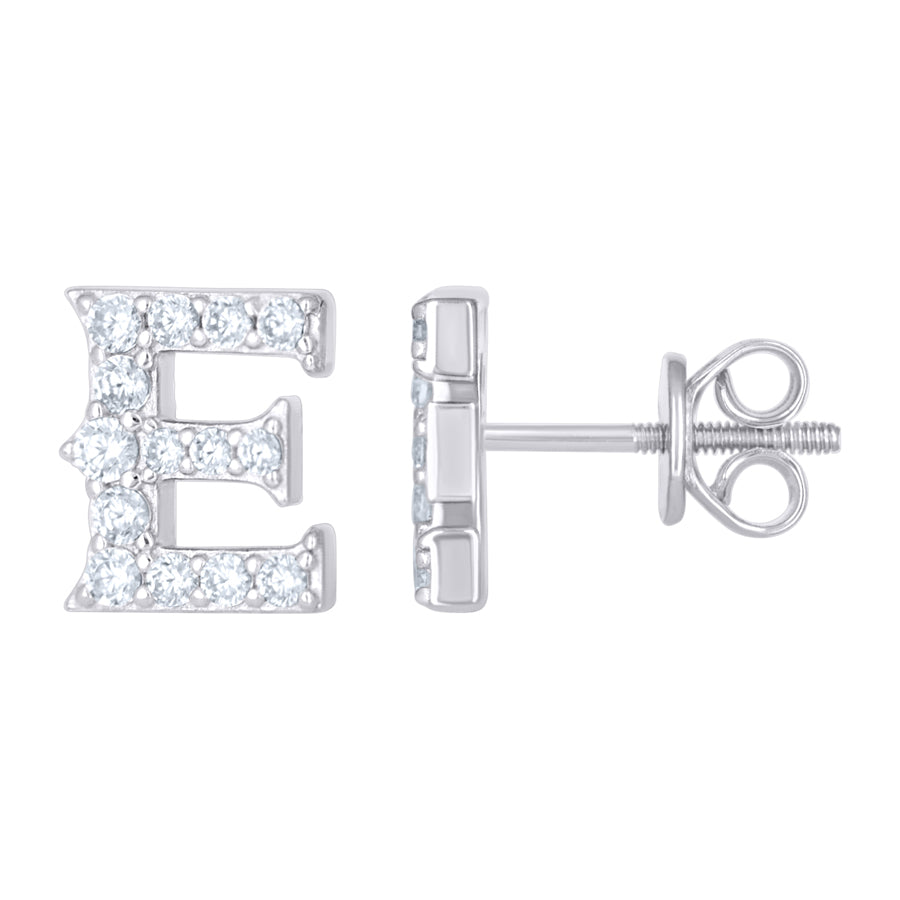 925 Sterling Silver Cz Initial "E" Earrings