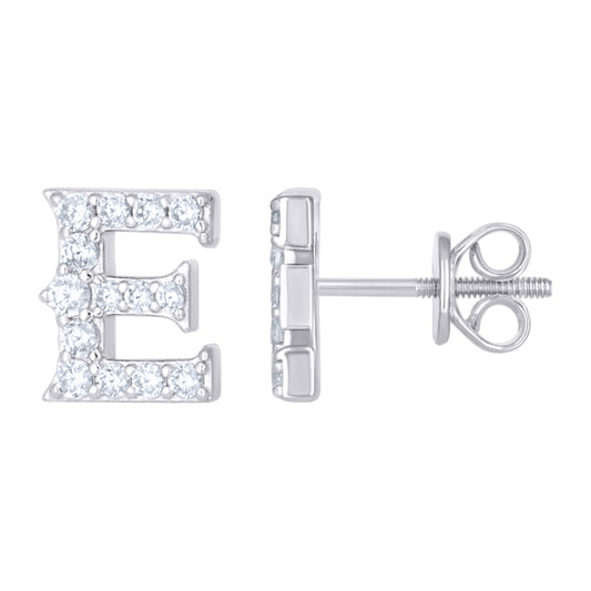 925 Sterling Silver Cz Initial "E" Earrings
