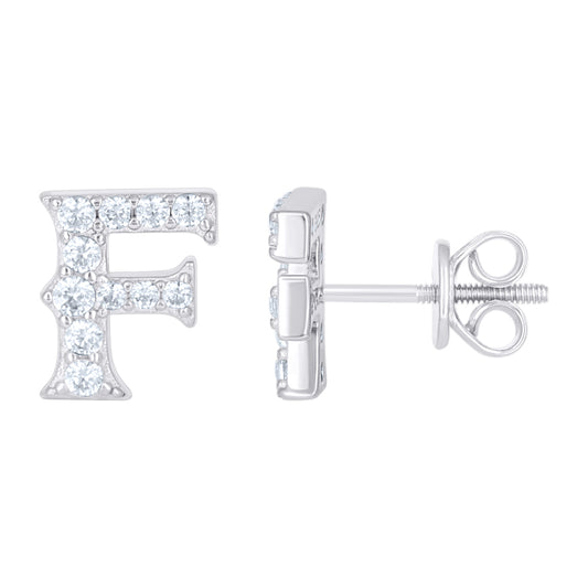 925 Sterling Silver Cz Initial "F" Earrings