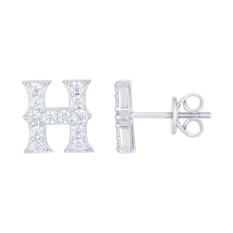925 Sterling Silver Cz Initial "H" Earrings