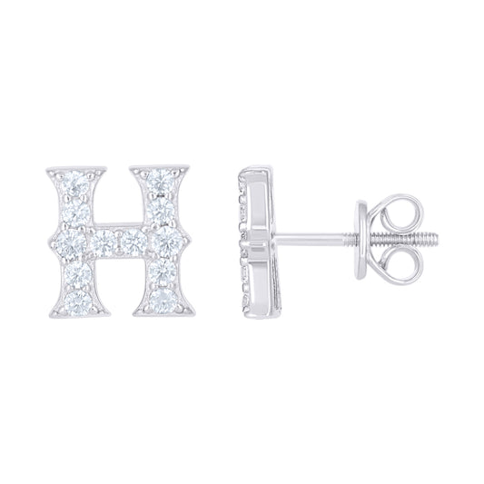 925 Sterling Silver Cz Initial "H" Earrings