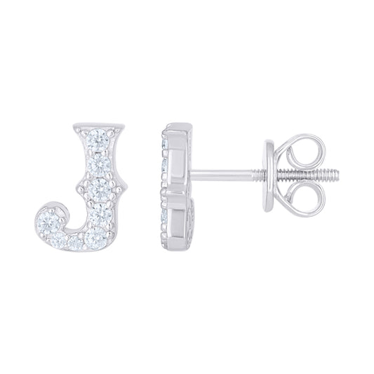 925 Sterling Silver Cz Initial "J" Earrings