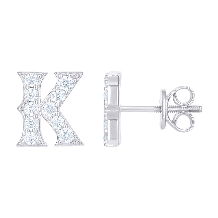 925 Sterling Silver Cz Initial "K" Earrings
