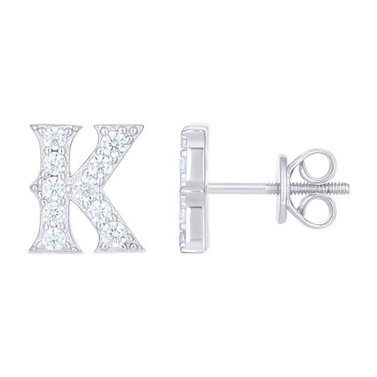 925 Sterling Silver Cz Initial "K" Earrings