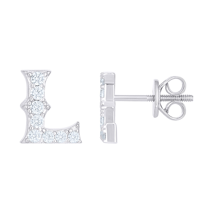925 Sterling Silver Cz Initial "L" Earrings