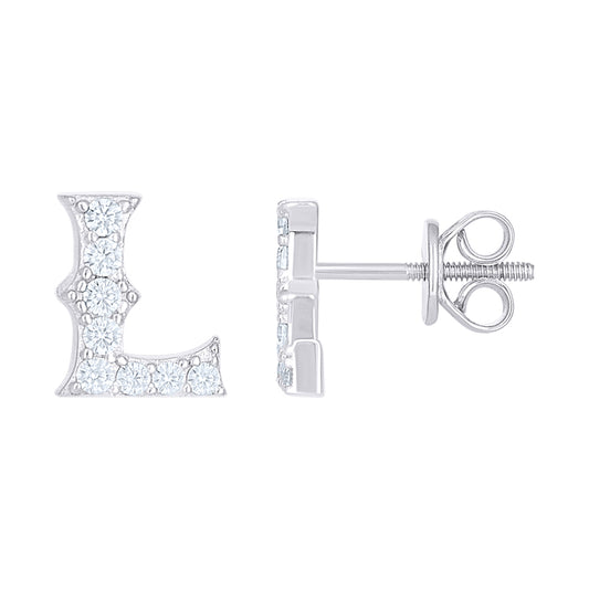 925 Sterling Silver Cz Initial "L" Earrings