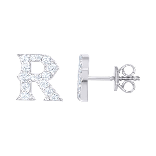 925 Sterling Silver Cz Initial "R" Earrings