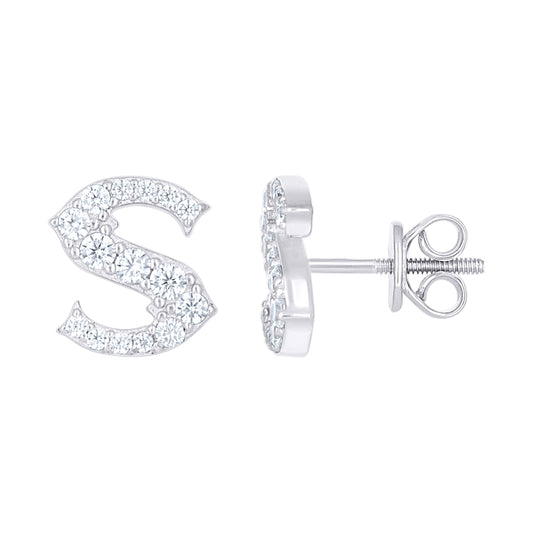 925 Sterling Silver Cz Initial "S" Earrings