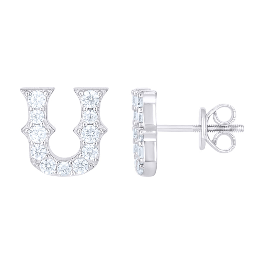 925 Sterling Silver Cz Initial "U" Earrings