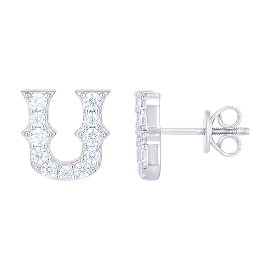925 Sterling Silver Cz Initial "U" Earrings