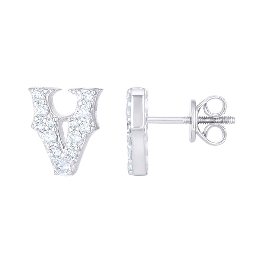 925 Sterling Silver Cz Initial "V" Earrings