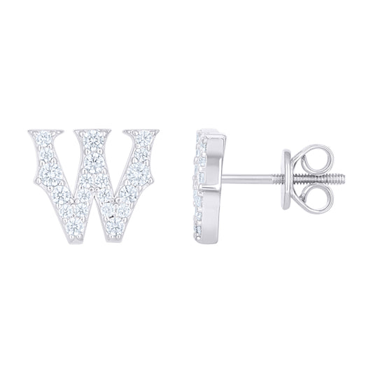 925 Sterling Silver Cz Initial "W" Earrings