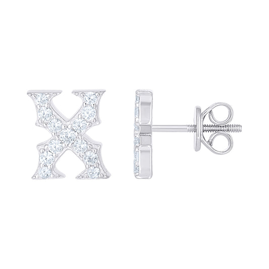 925 Sterling Silver Cz Initial "X" Earrings