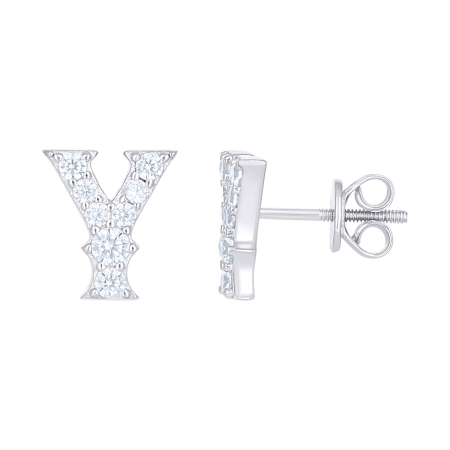 925 Sterling Silver Cz Initial "Y" Earrings