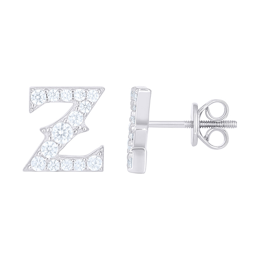 925 Sterling Silver Cz Initial "Z" Earrings