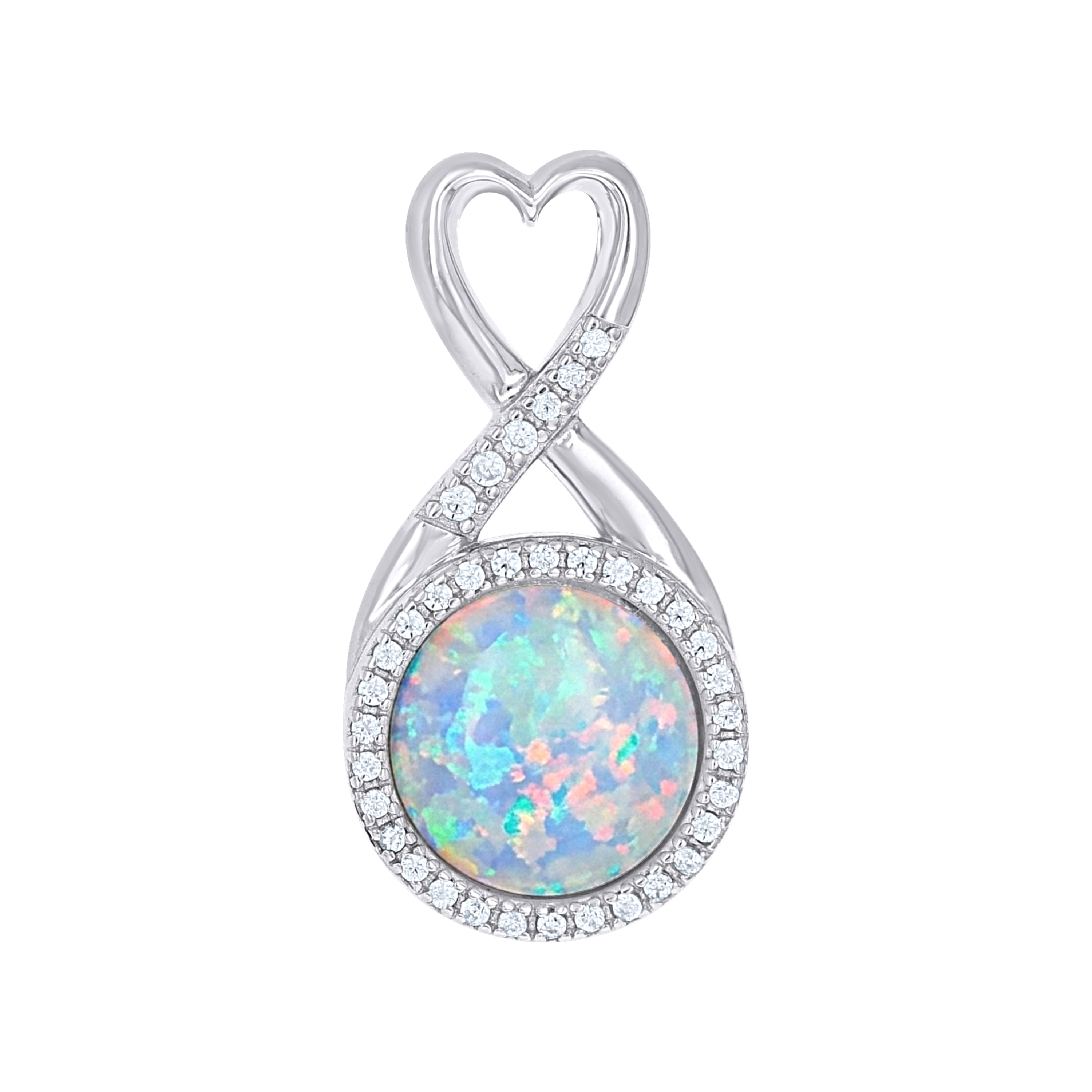 925 Sterling Silver Opal And Cubic Zirconia Pendant