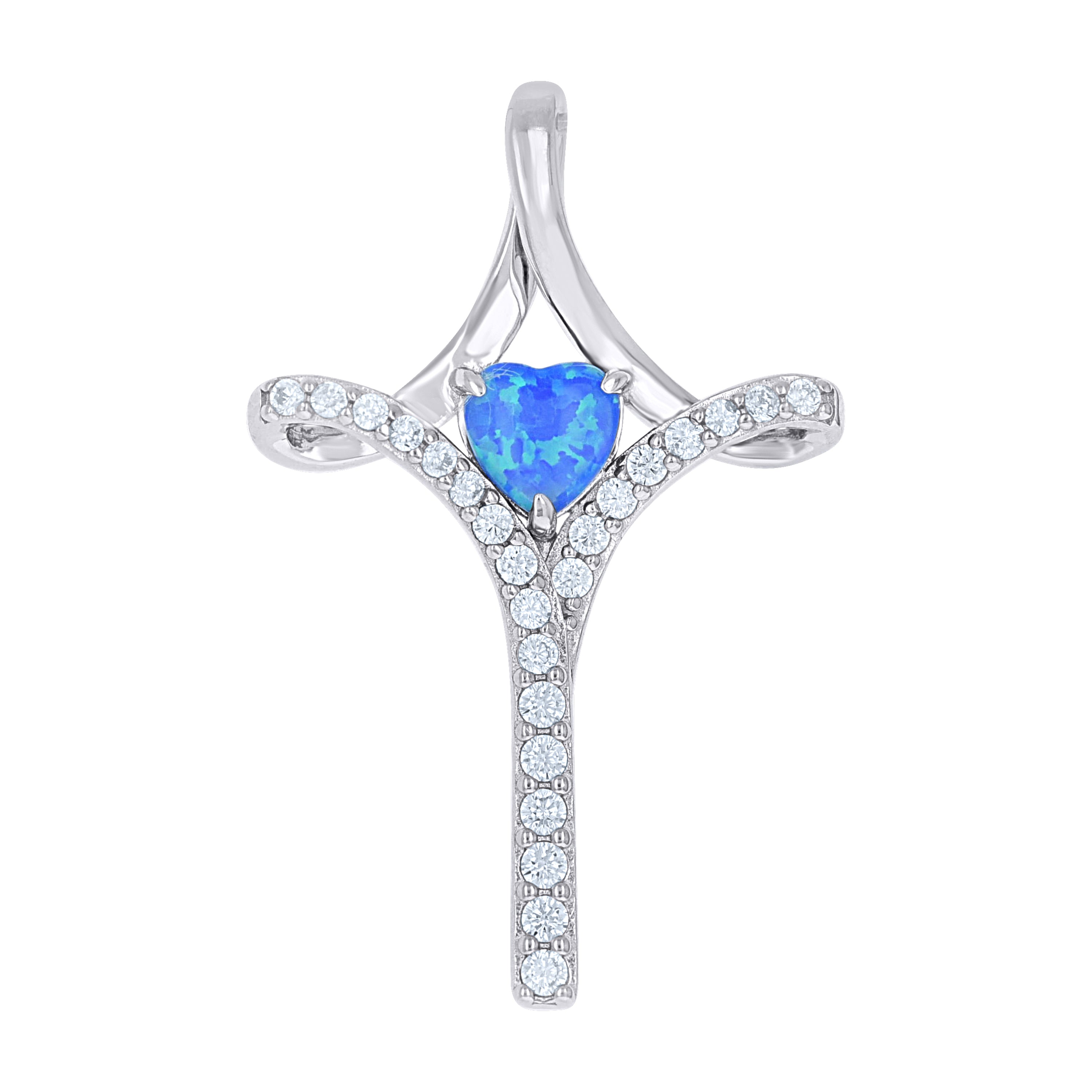 925 Sterling Silver Opal And Cubic Zirconia Pendant