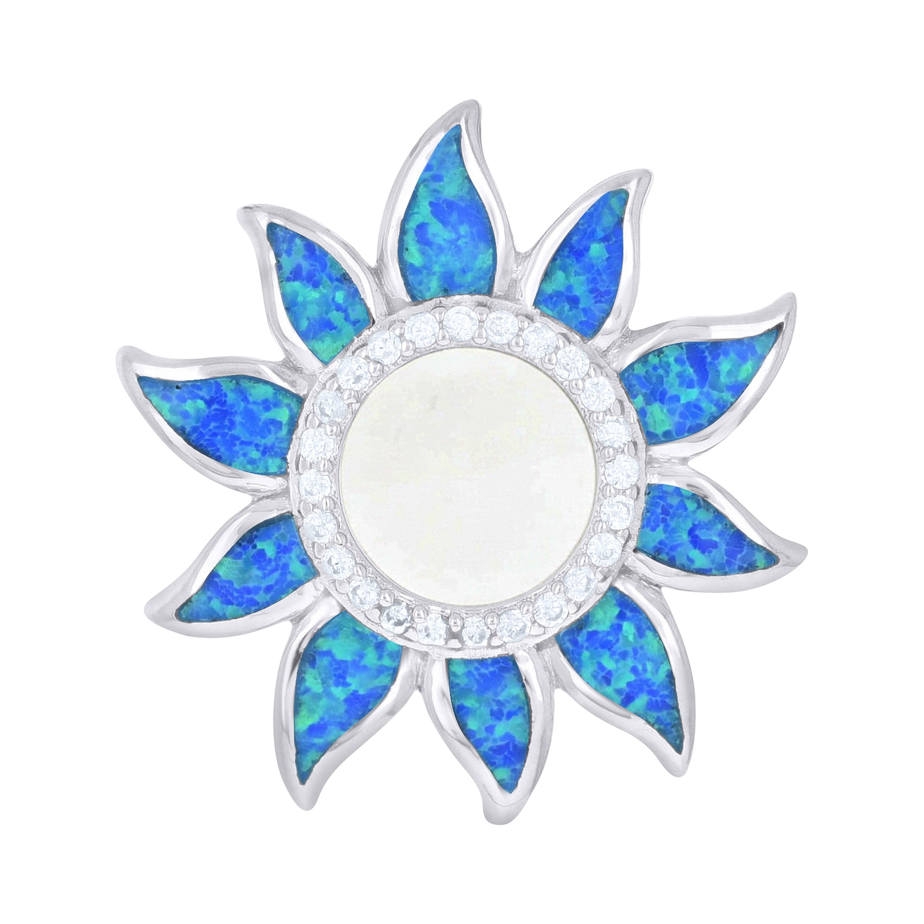 925 Sterling Silver Opal And Cubic Zirconia Pendant
