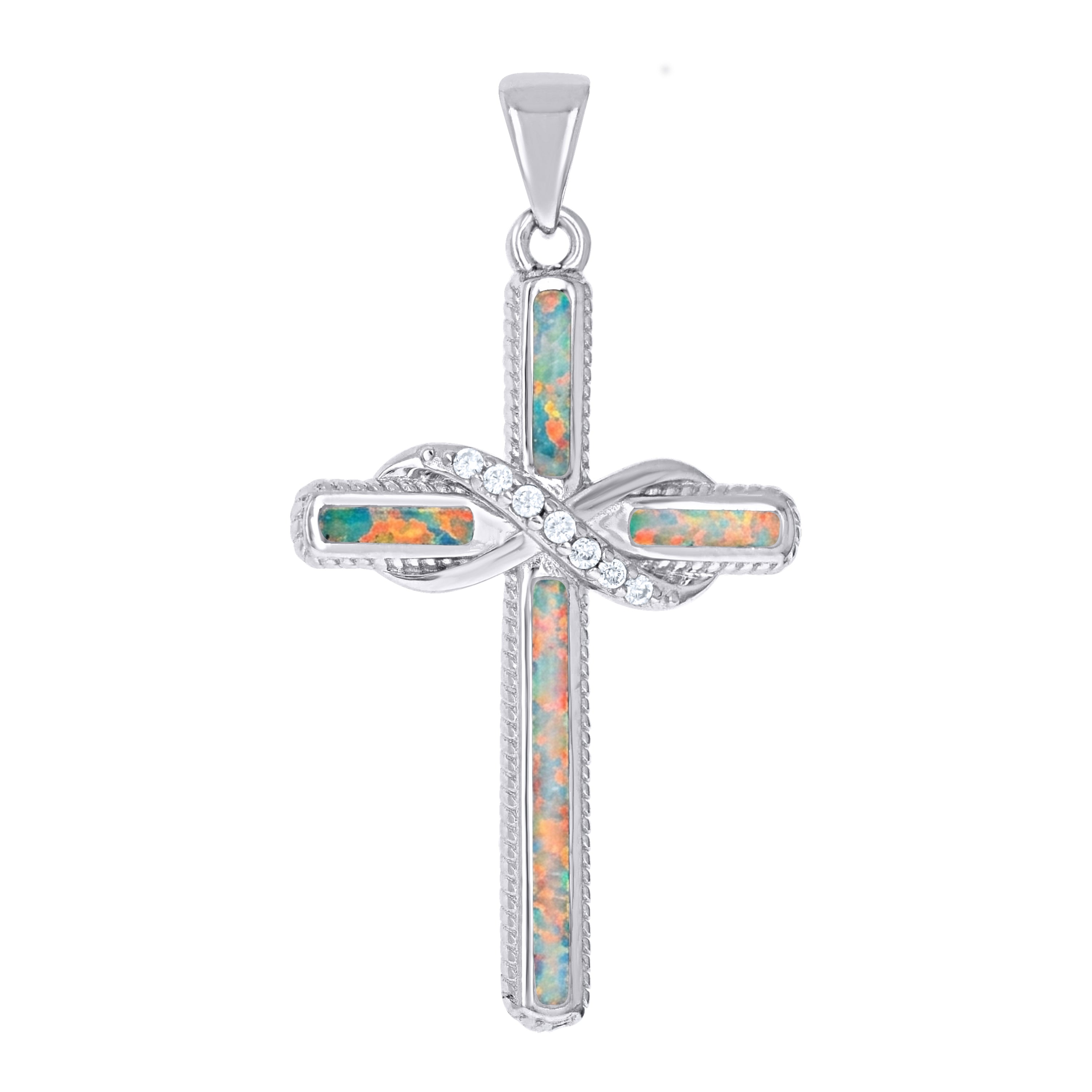 925 Sterling Silver Opal And Cubic Zirconia Pendant