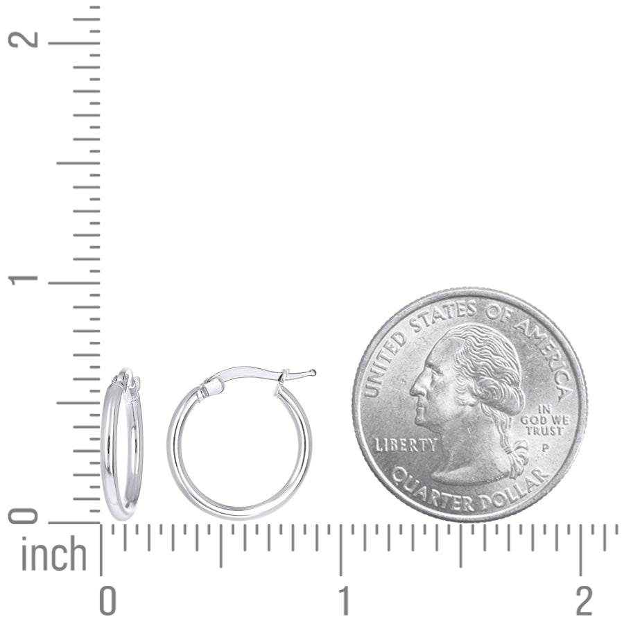925 Sterling Silver Tube Hoop Earrings 2mm-15-Rhodium