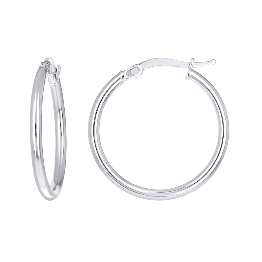 925 Sterling Silver Tube Hoop Earrings 2mm-20-Rhodium