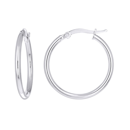 925 Sterling Silver Tube Hoop Earrings 2mm-20-Rhodium