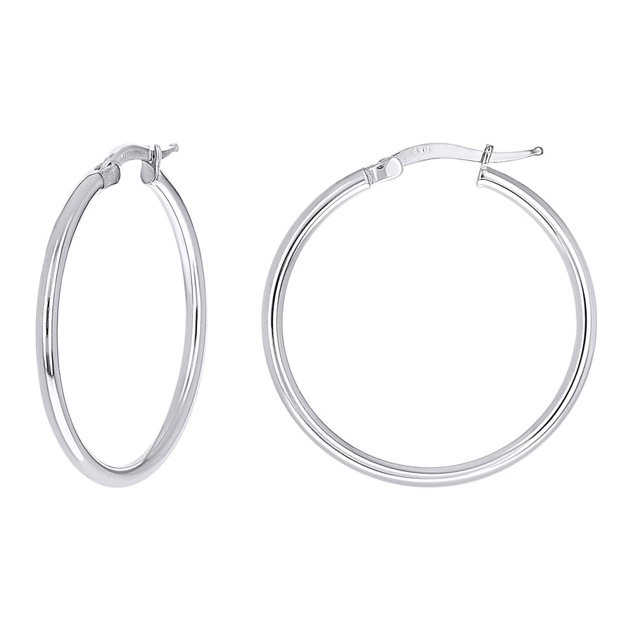 925 Sterling Silver Tube Hoop Earrings 2mm-25-Rhodium