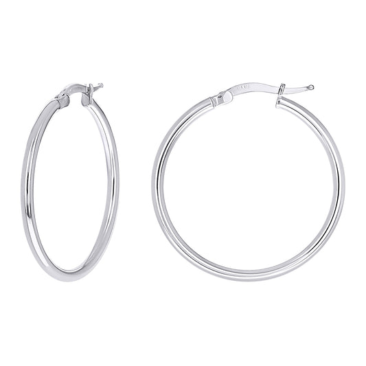 925 Sterling Silver Tube Hoop Earrings 2mm-25-Rhodium