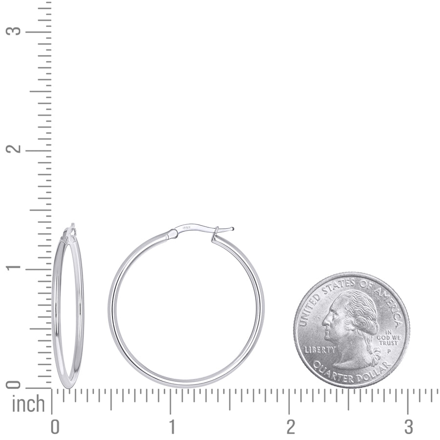 925 Sterling Silver Tube Hoop Earrings 2mm-30-Rhodium