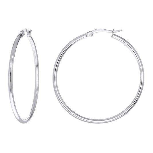 925 Sterling Silver Tube Hoop Earrings 2mm-35-Rhodium