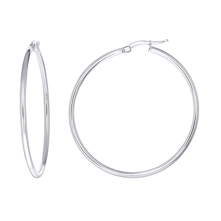 925 Sterling Silver Tube Hoop Earrings 2mm-40-Rhodium